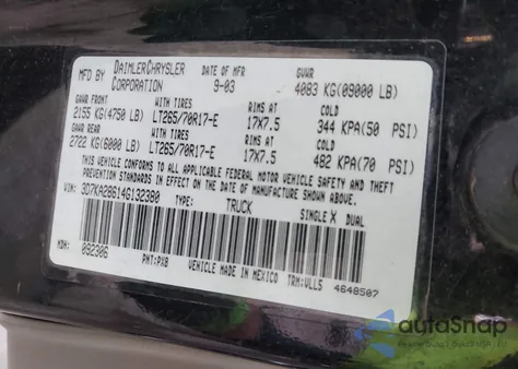 2004 Dodge Ram 2500 Slt/Laramie from USA, damaged, VIN 3D7KA28614G132380
